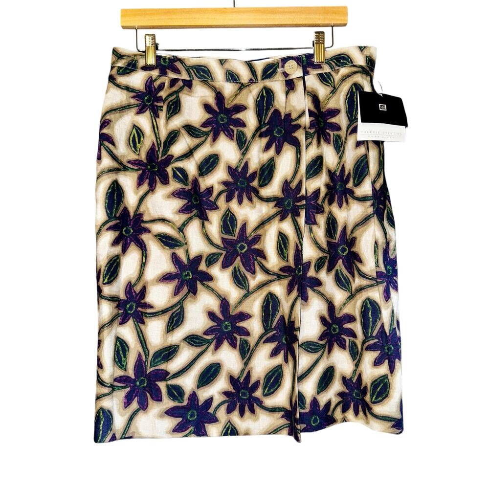 NWT Vintage Y2K Valerie Stevens‎ 100% Linen  Floral Burnout Skirt Women 14 Fairy